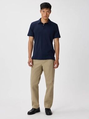 Quince Pique Cotton Lightweight Polo Shirt size L Nautical Navy Business Casual